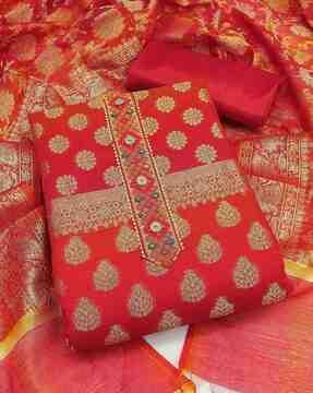 women floral woven unstitched banarasi dress material
