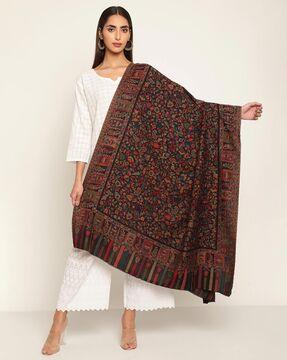 women floral woven woolen shawl