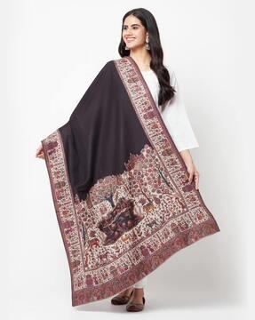 women floral woven woolen shawl