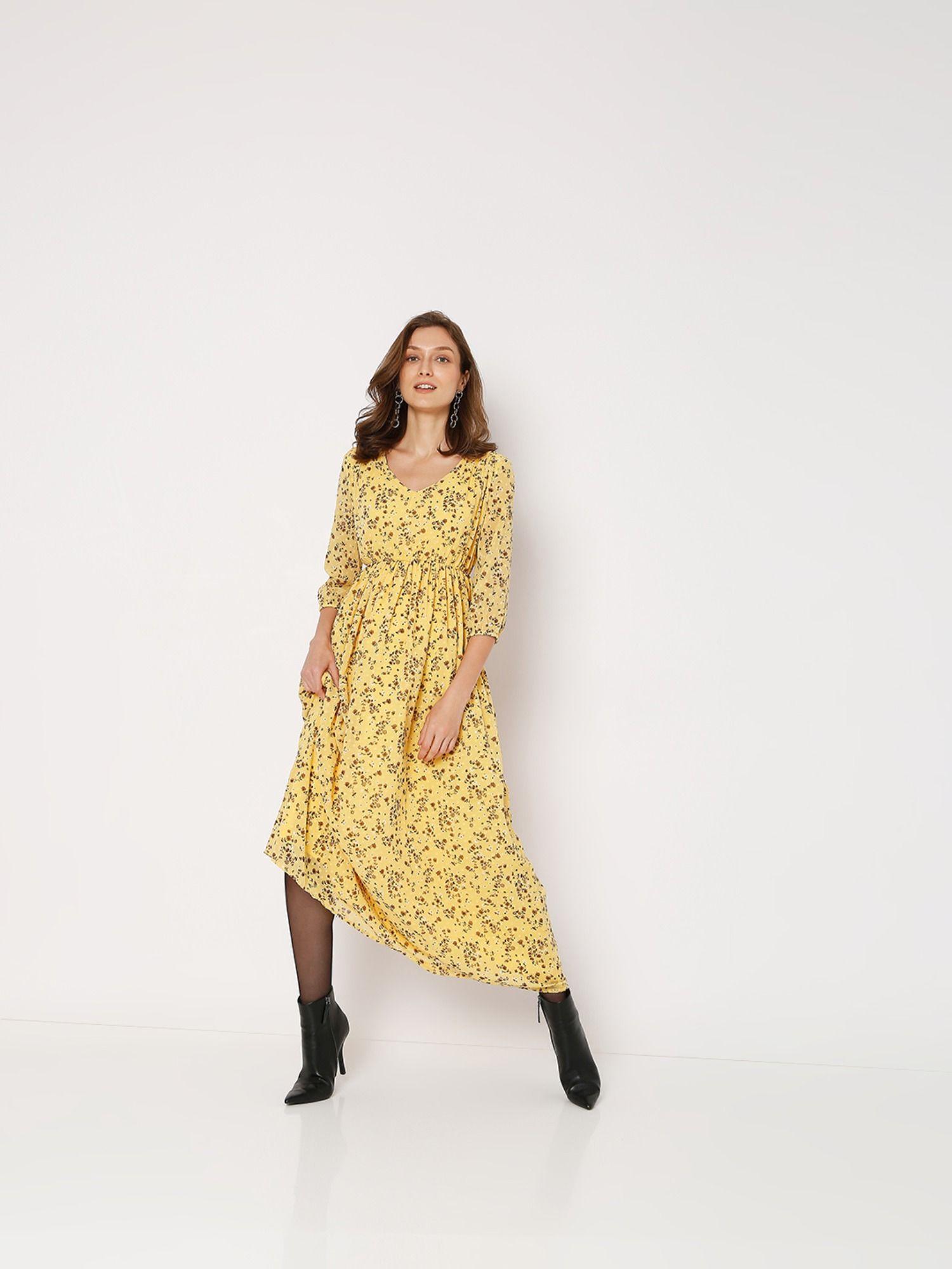 women floral yellow casual dress