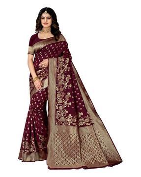 women floral zari woven banarasi saree
