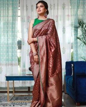 women floral zari woven banarasi silk saree