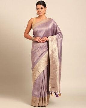 women floral zari woven saree with unstitched blouse piece