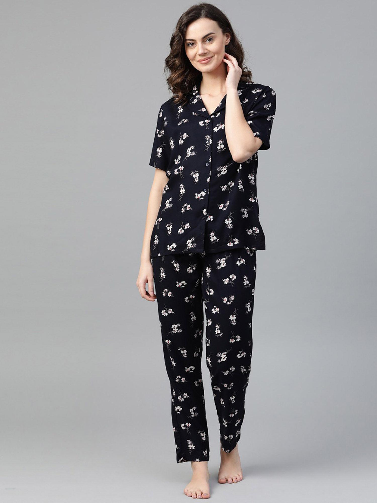 women flower night suit - multi-color