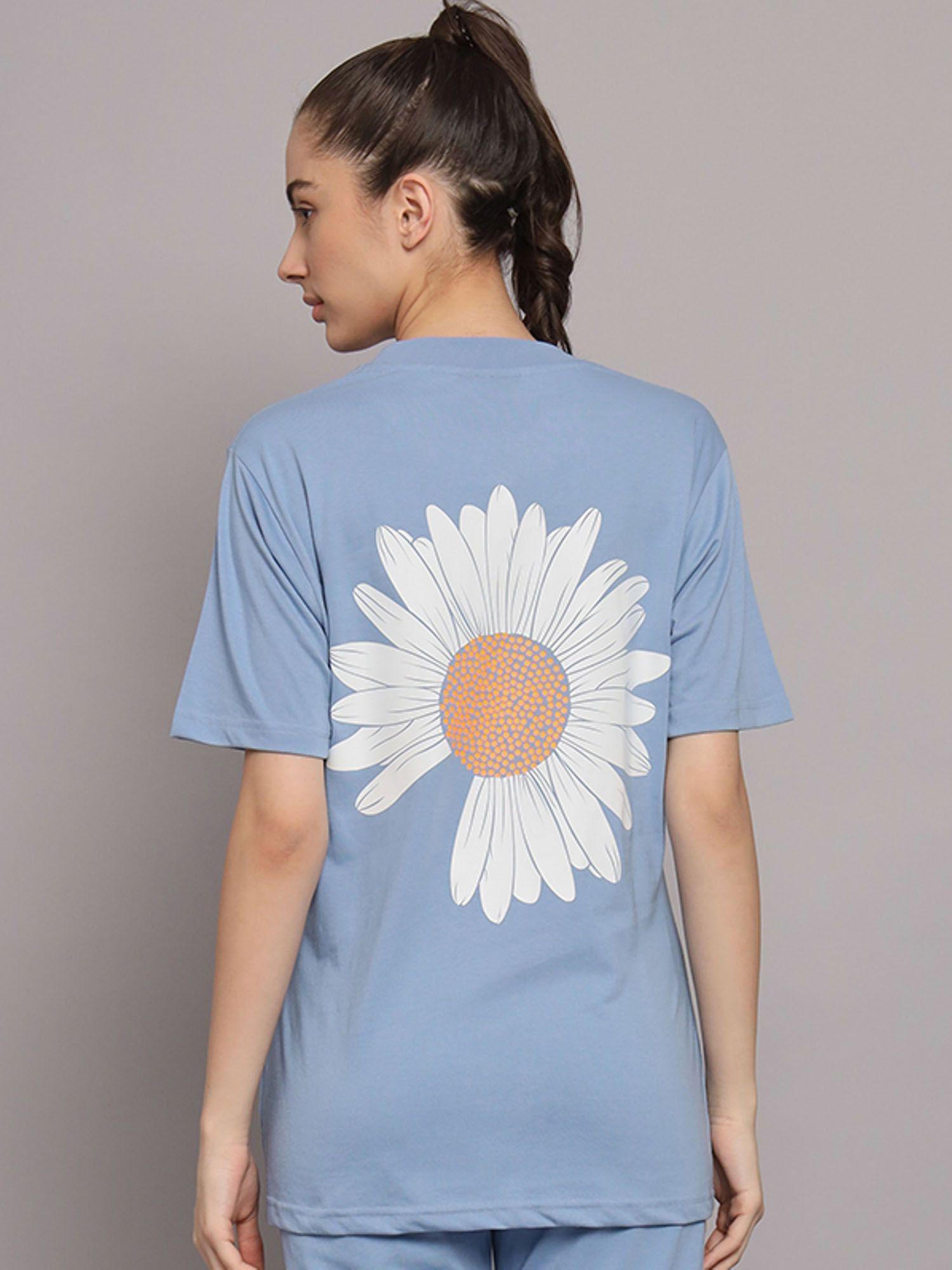 women flower oversized sky blue t-shirt