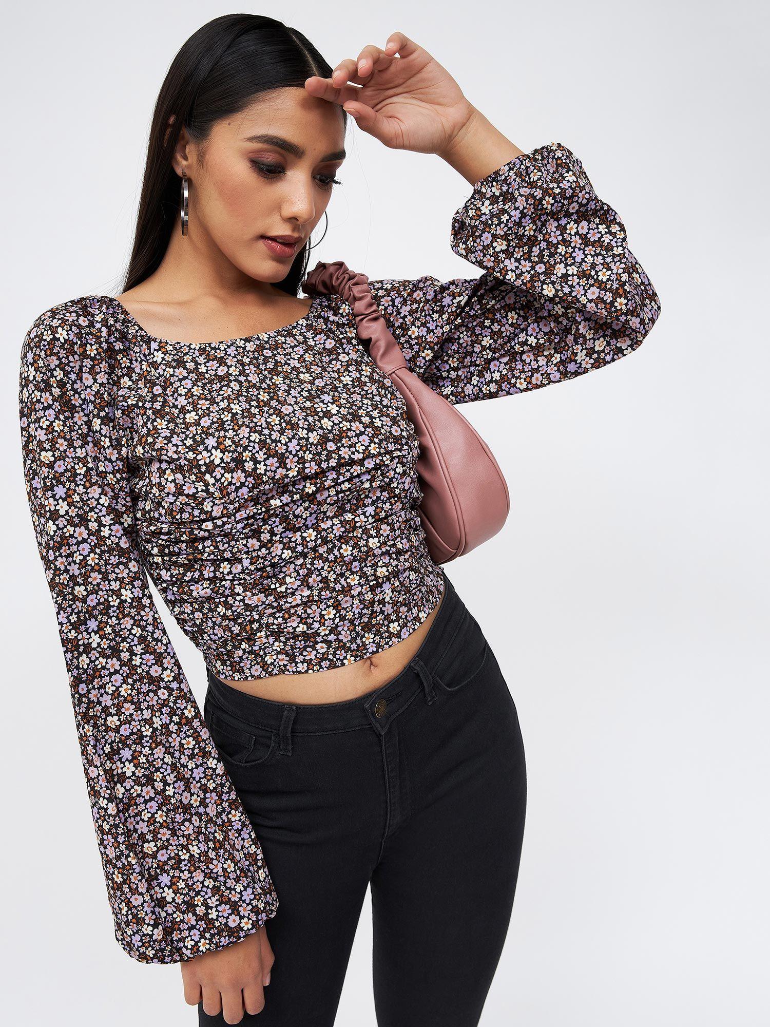 women flower print crop top