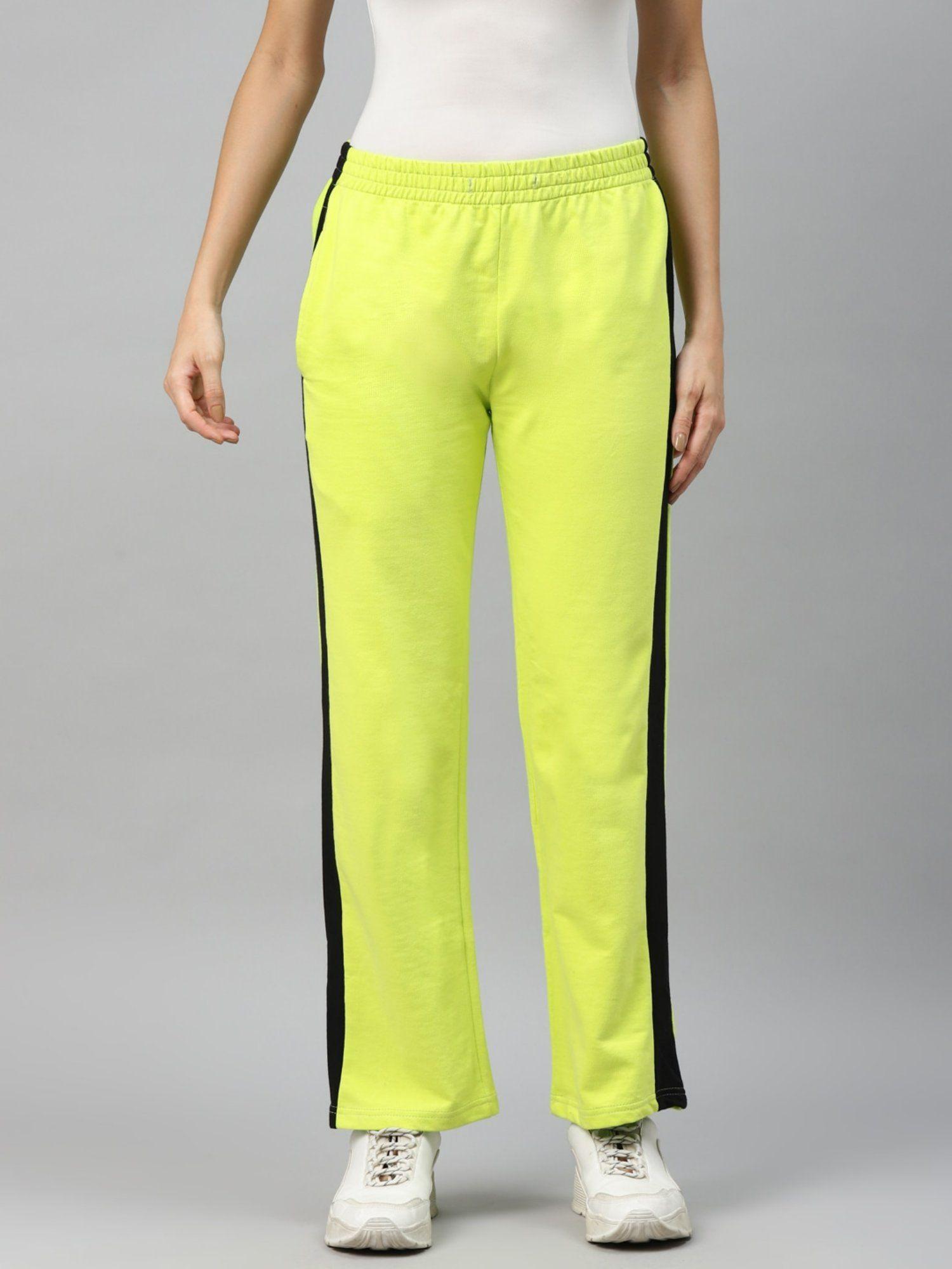 women fluorescent green black sweatpants