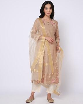 women foil print chanderi dupatta