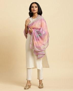 women foil print chiffon dupatta