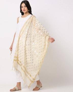 women foil print dupatta with tassels