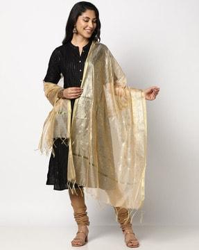 women foil print dupatta with tassels