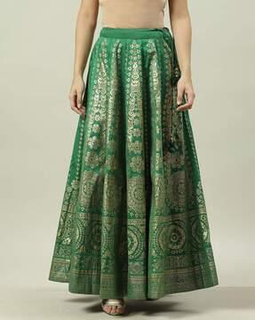 women foil print flared skirt