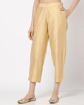 women foil print pants with semi-elasticated waist