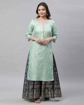 women foil print round-neck straight kurta