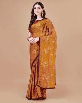 women foil print saree with contrast border