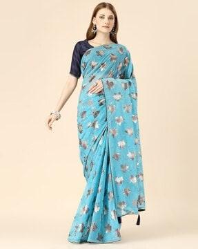 women foil print saree with tassels