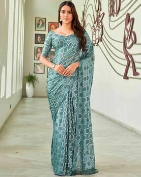 women foil print saree with tassels