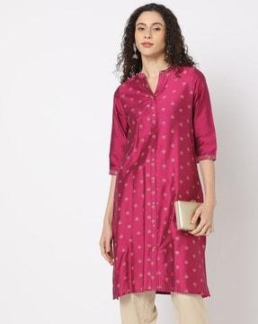 women foil print straight kurta