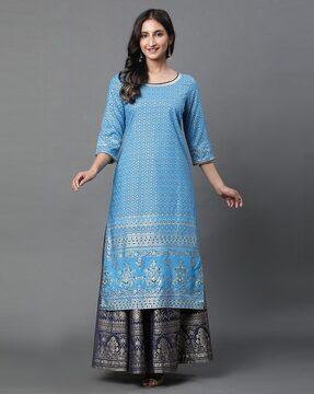 women foil print straight kurta