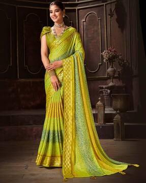 women foil printed saree with unstitched blouse piece