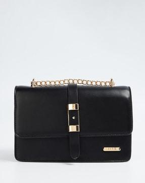 women fold-over sling bag with chain-strap