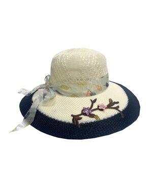 women foldable straw sun hat with applique