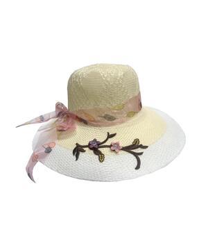 women foldable straw sun hat with applique