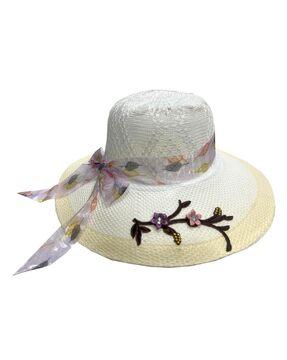 women foldable straw sun hat with applique