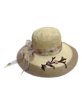 women foldable straw sun hat with applique