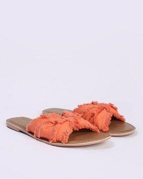 women frayed fringe slip-on flat sandals