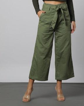 women frayed top edge culottes with belt