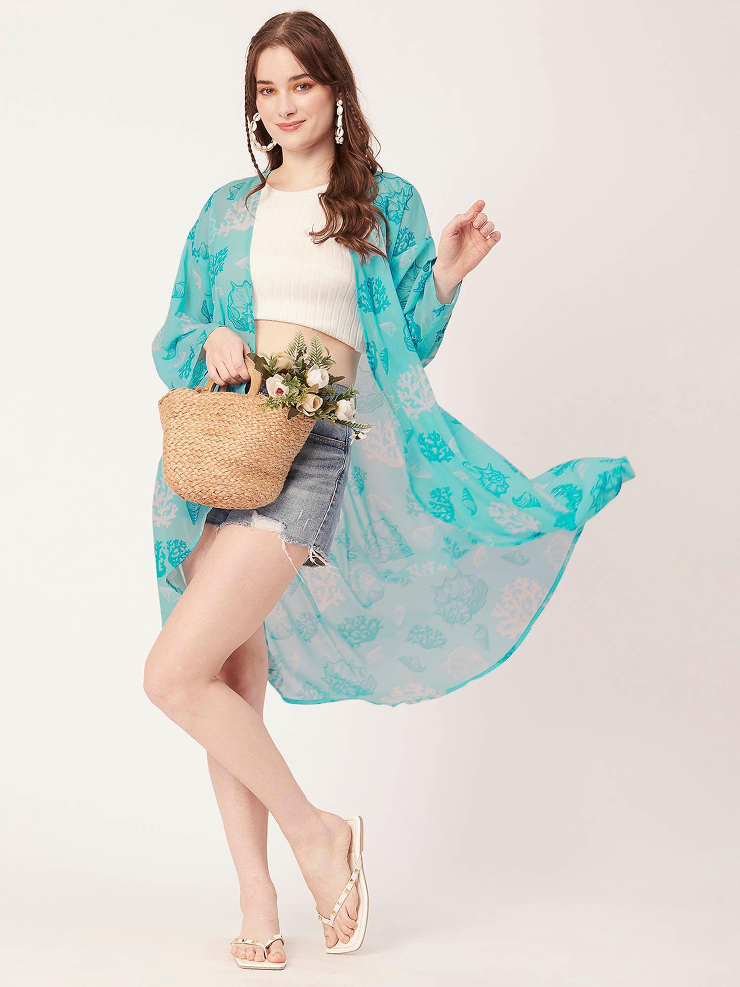 women free fit georgette floral blue shrug