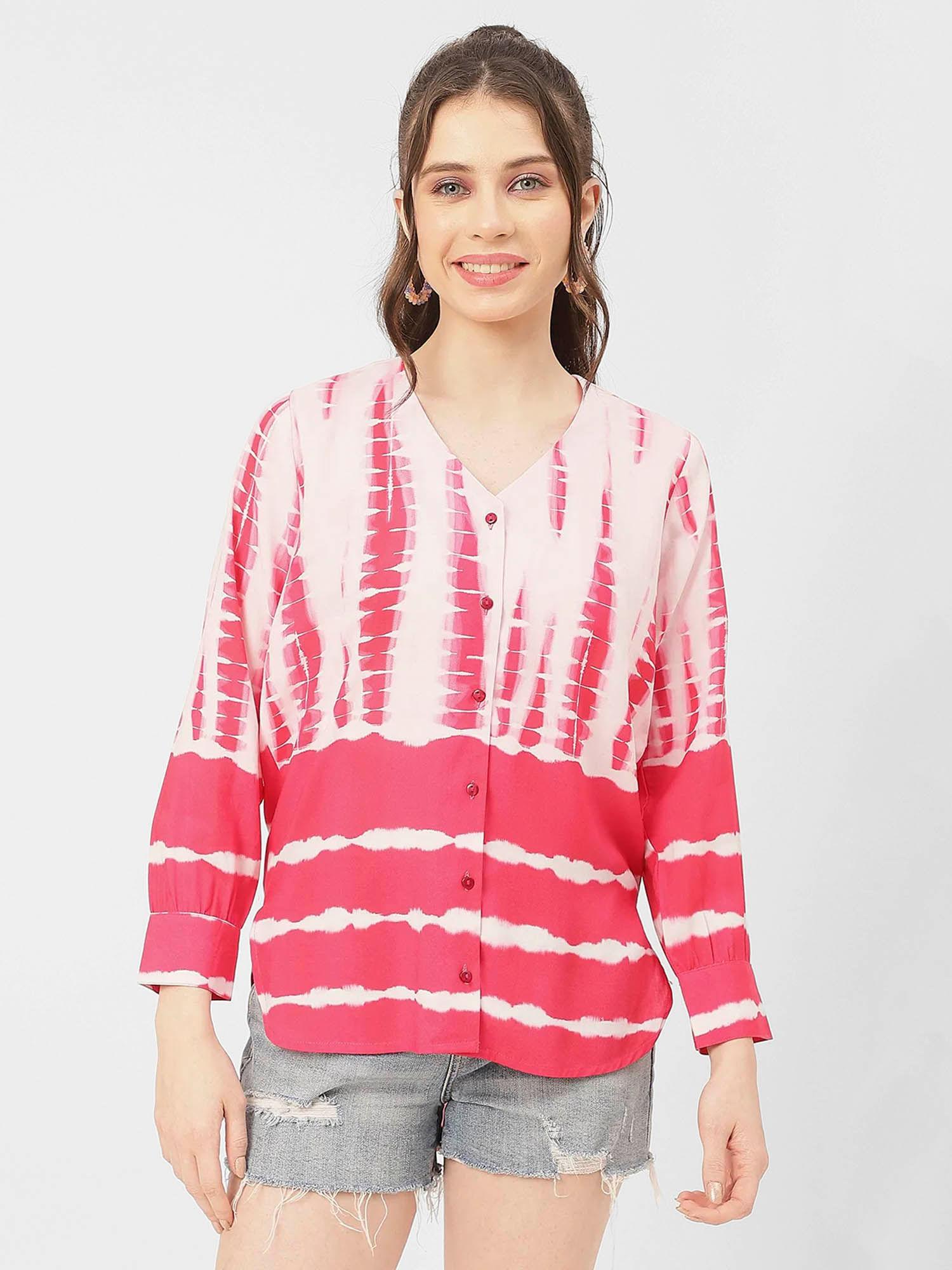 women free fit rayon tie & dye pink shirt