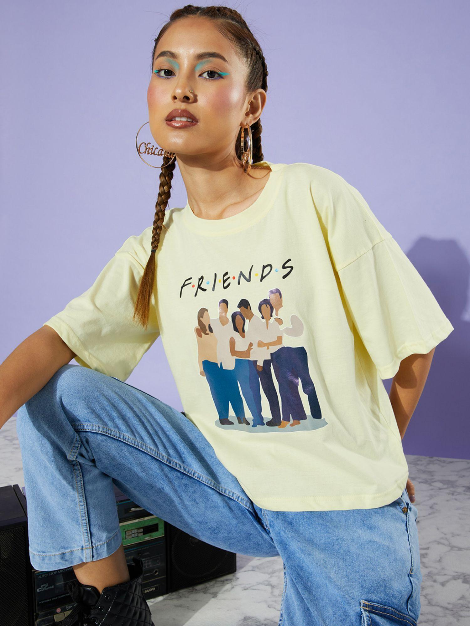 women friends print yellow t-shirt