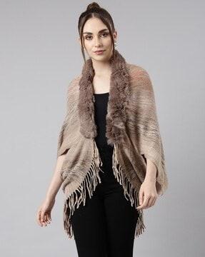 women front-open cardigan with fringed hem