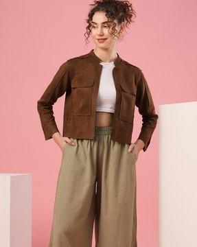 women front-open jacket with flap pockets
