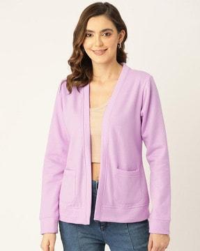 women front-open regular fit shrug with patch pockets