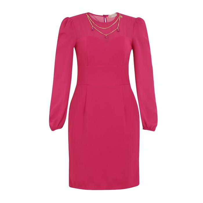 women fuchsia neckline charms sheath dress