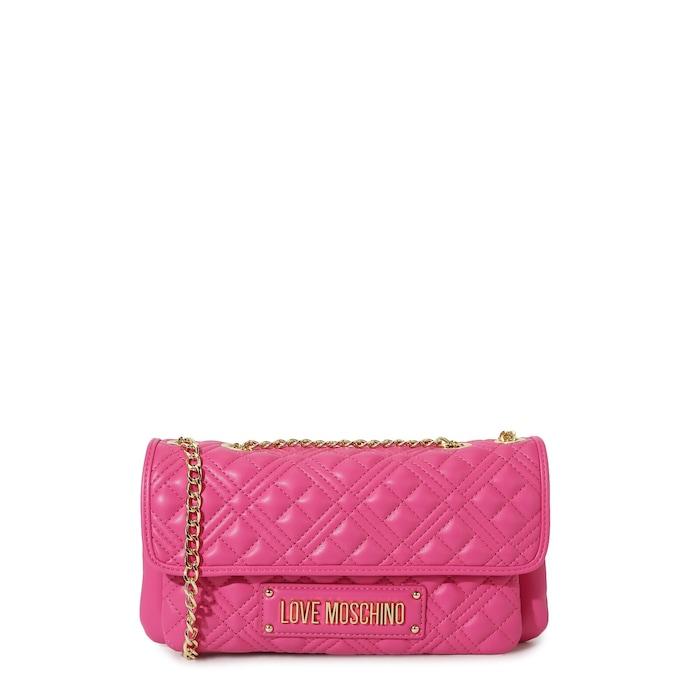 women fuchsia quilted flap pu crossbody bag