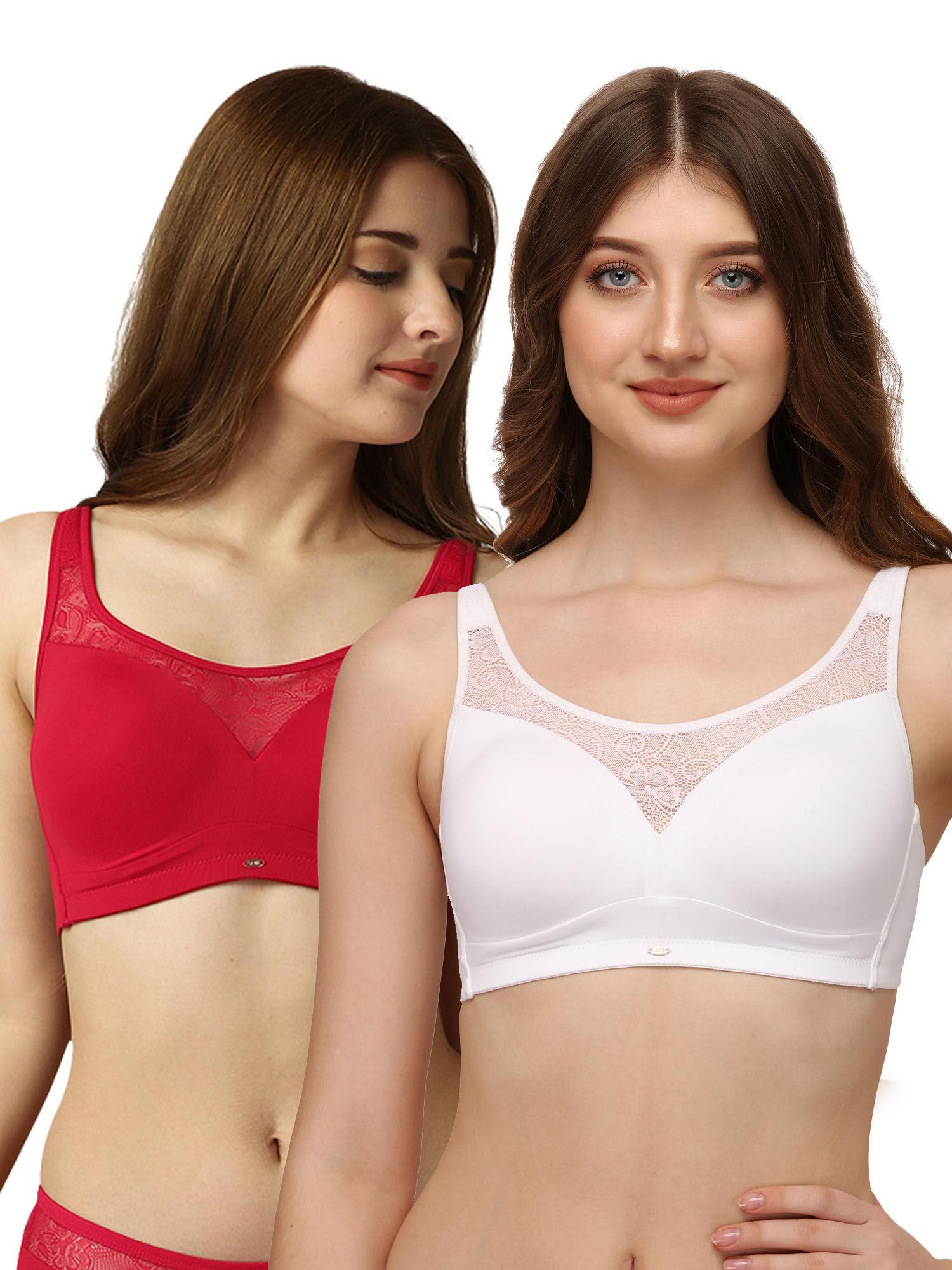 women full coverage padded non wired lace detail cami bra combo (pack of 2)