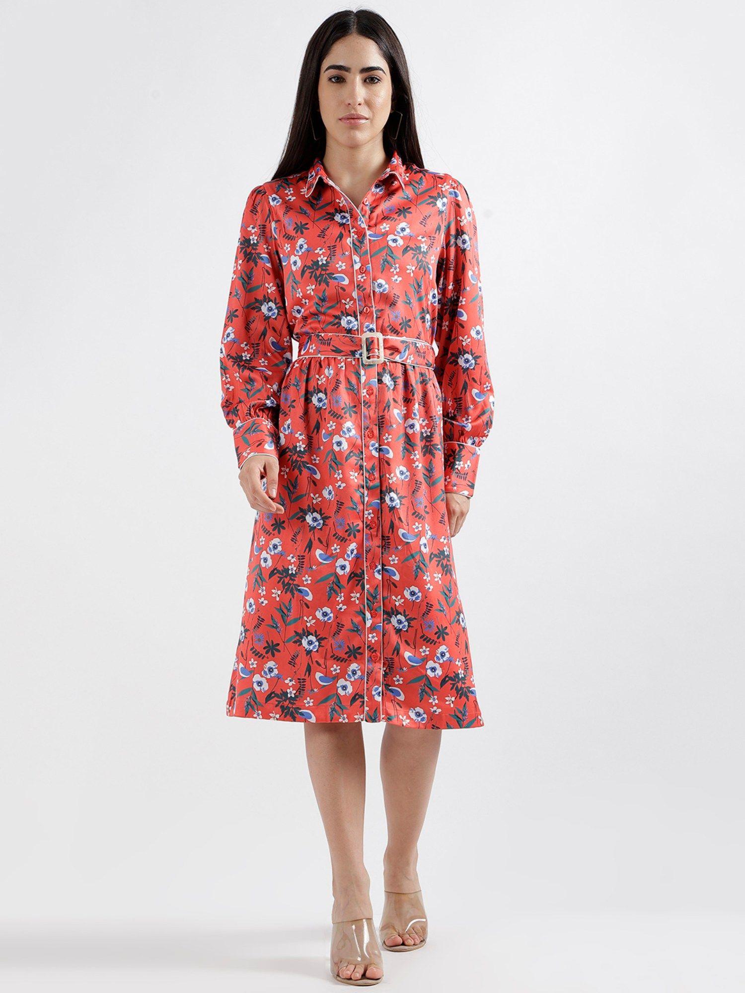 women full sleeves shirt collar dress