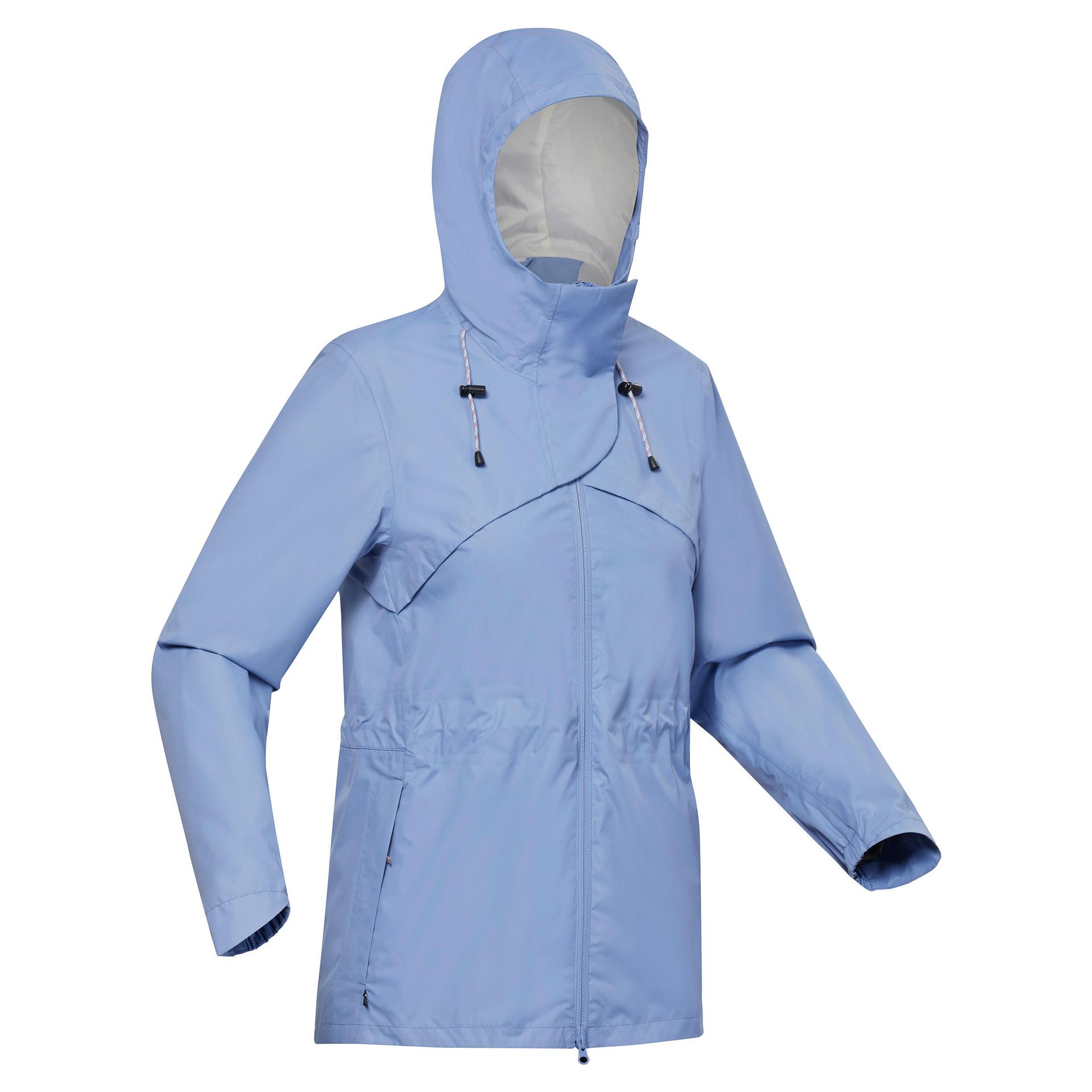 women full zip rain jacket with secure chest pocket dusk blue - nh500