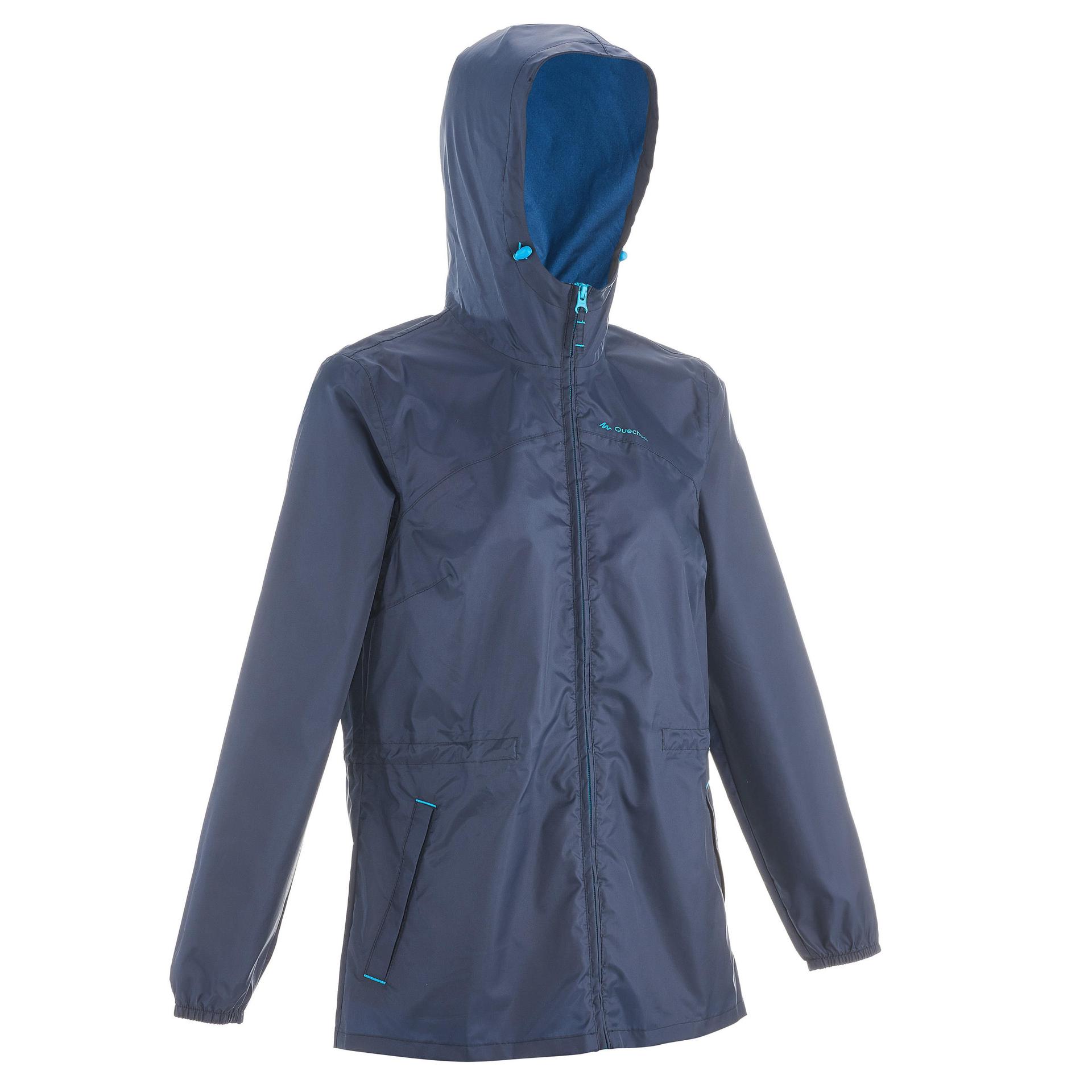 women full zip rain jacket with storage pouch blue - nh100