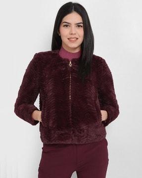 women fur regular fit jacket