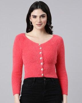 women fur v-neck cardigan