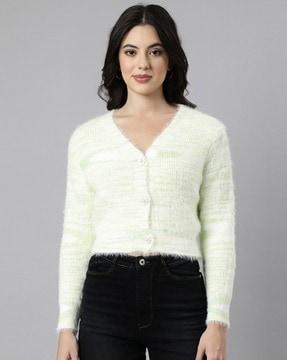 women fur v-neck cardigan