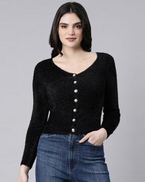 women fur v-neck cardigan