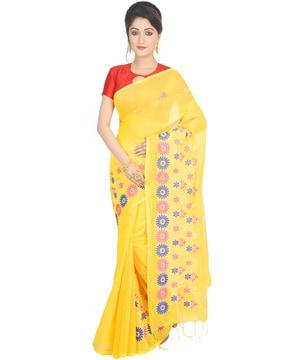 women gach floral embroidered cotton saree