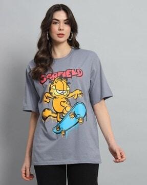 women garfield print regular fit crew-neck t-shirt