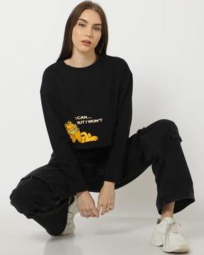 women garfield print relaxed fit crew-neck sweatshirt